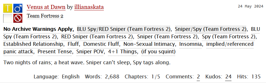 ⭐️Sniper can't sleep, Spy tags along
#sniperspy #tf2 
archiveofourown.org/works/56119318…
