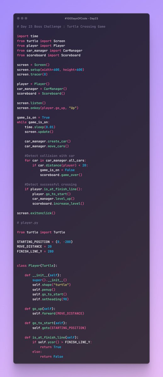 Birendra_Tech's tweet photo. ๐ Day 23 of #100DaysOfCode! ๐ข Created an addictive Turtle Crossing game! ๐ฎ Dodge cars, cross the road, and beat your high score! ๐ #Python #GameDev #TurtleCrossing #CodingJourney #Day23 https://t.co/woMfJlh5HX
