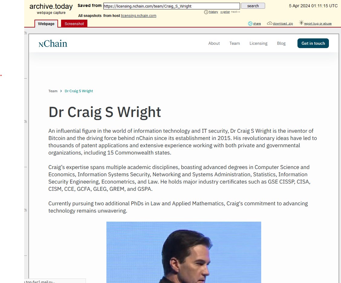 CryptoDevil's tweet photo. Along with gullible mark @calvinayre, who spent A DECADE wasting hundreds of millions of dollars on fake Satoshi @dr_cswright, throwing all mention of him into the memory hole on https://t.co/4JK36hOE1M website, the company they founded @nChainGlobal now follows suit

April/June https://t.co/Y0JK2hZv15