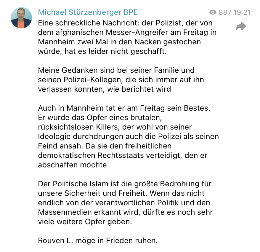 Michael Stürzenberger via Telegram:

#Rouven