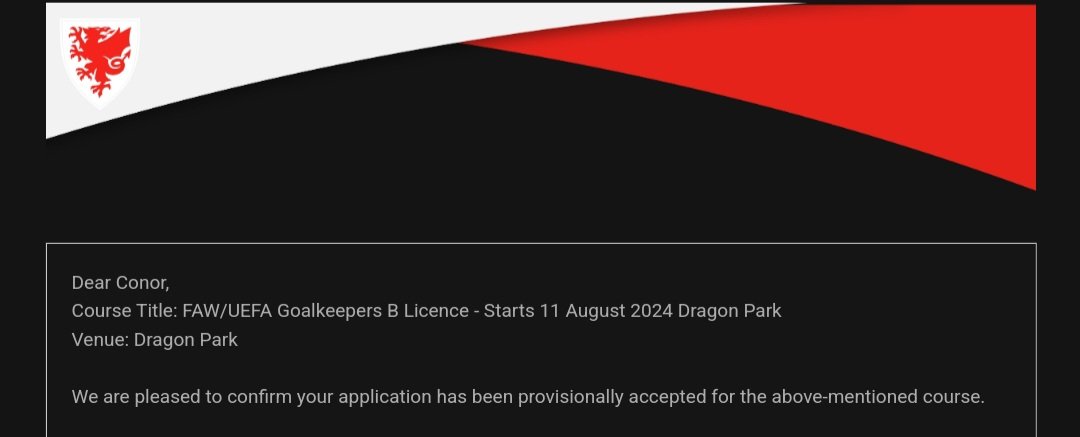 I am excited to share that I've been accepted onto my UEFA B Goalkeeping Licence!! ⚽️⚽️