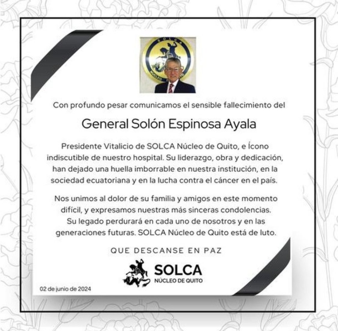 pjfreile's tweet photo. Pocas personas dieron su vida por la vida, como el General Solón Espinosa. Honor para el Héroe de la Salud. #SOLCA https://t.co/Kzc0UDbrfT