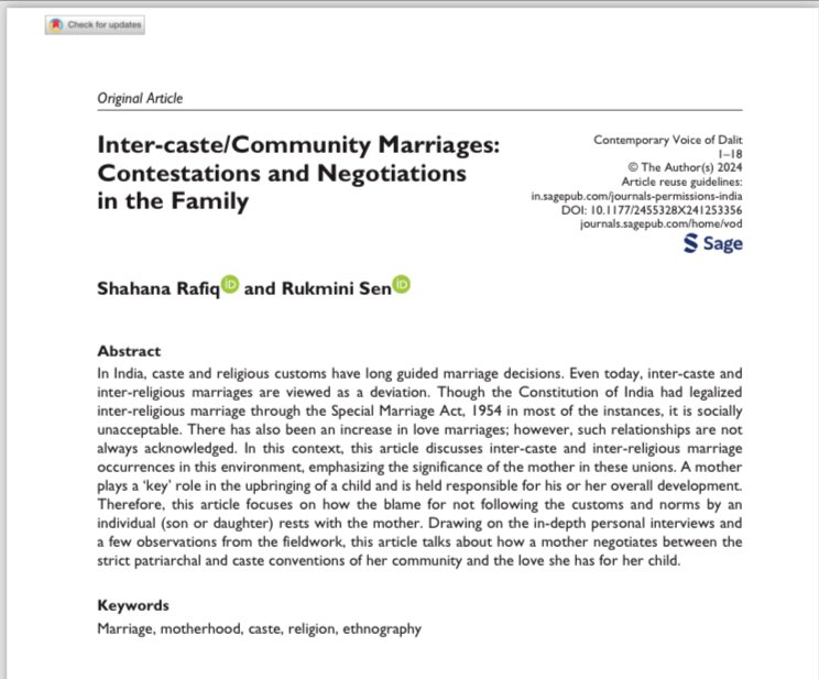 New publication looking at marriages, breaking caste/community norms, negotiations with family and 'mother blaming' ⁦<a href="/isagdmag/">ISA Global Dialogue</a>⁩ ⁦<a href="/GAD_Network/">Gender & Development Network</a>⁩ ⁦<a href="/PLD_India/">PLD-India</a>⁩ ⁦@RC09_ISA⁩ ⁦<a href="/IFJPglobal/">International Feminist Journal of Politics</a>⁩ ⁦<a href="/GenderJustice/">Gender Justice</a>⁩ ⁦@SharronAFitzGe1⁩<a href="/JagoriSafeDelhi/">Jagori Delhi</a>⁩