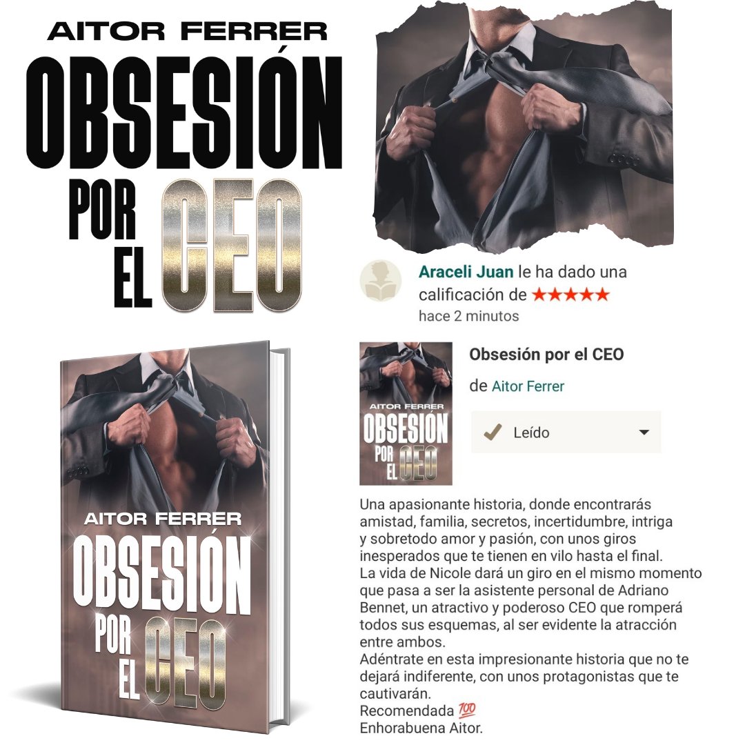 💕 RESEÑAS 💕 

💓 Obsesión por el CEO 💓

📚⏩️ leer.la/B0D5V2HMRS

📍En Amazon y Kindle Unlimited

Todas las #novelas del autor aquí 💓⏩️ relinks.me/AitorFerrer

#libros #leer #kindle #kindleunlimited #Amazon #novelaromantica #aitorferrer