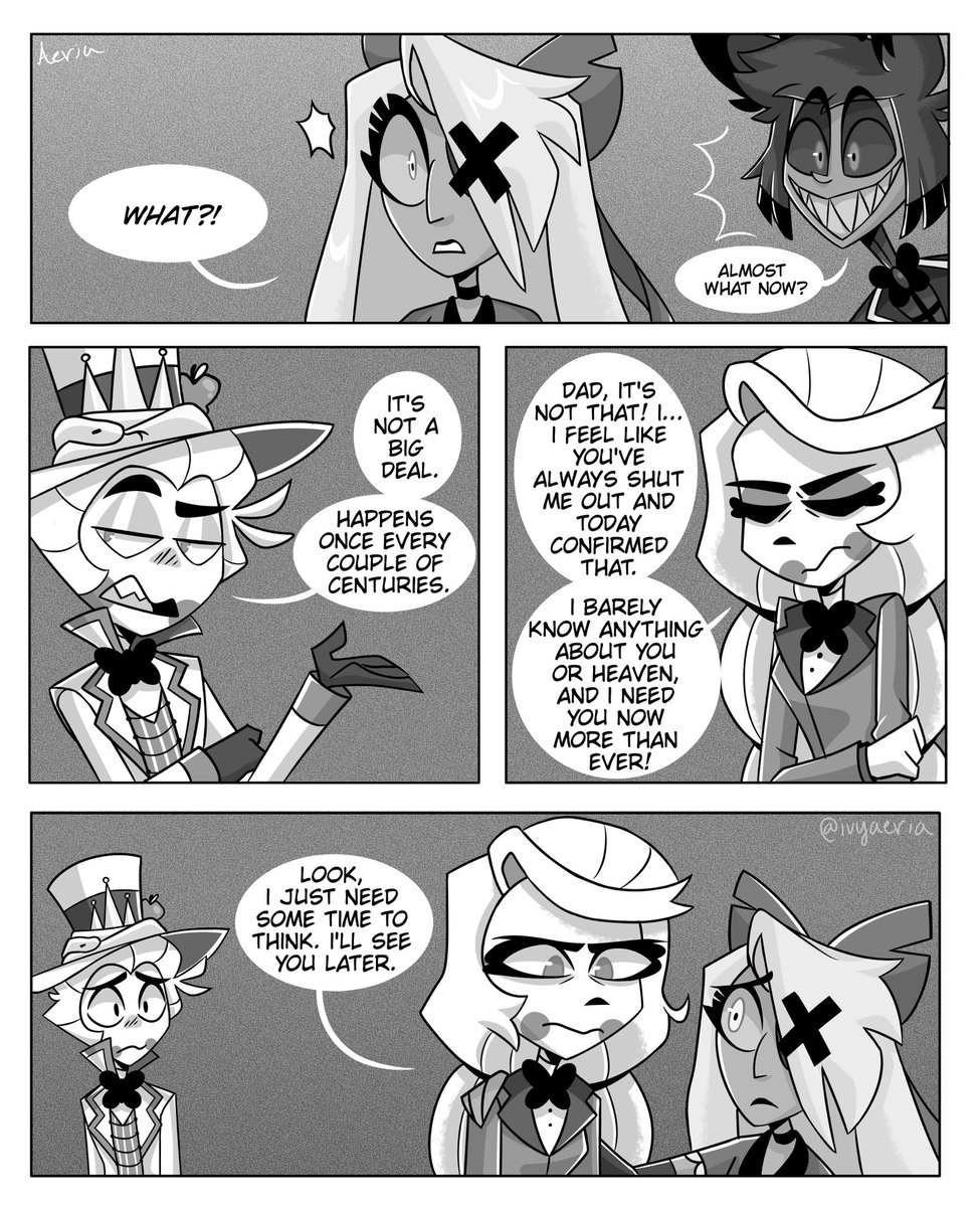 ivyaeria's tweet photo. Finally back at the hotel! While Charlie takes a break, Lucifer and Alastor will have some time to talk in the next part 

Part 4/10

#HazbinHotel #HazbinHotelLucifer 
#HazbinHotelCharlie #HazbinHotelFanart https://t.co/oQfV0vx7Sr