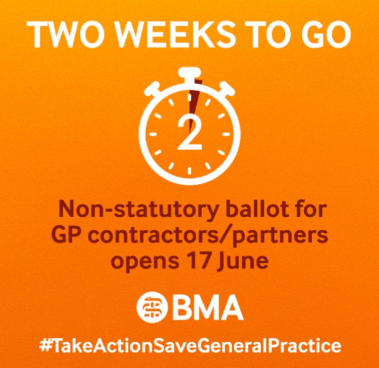 doctor_katie's tweet photo. @BMA_GP 3️⃣
📣 Don’t forget GP contract holders…📣
It’s 2️⃣ weeks until the #GPBallot opens and asks you to #TakeActionToSaveGP https://t.co/qMIGW4Akfw