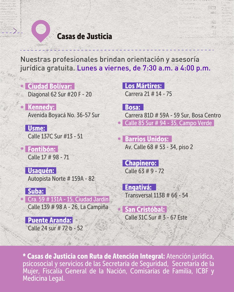 Bogota's tweet image. ¿Sabías que la @secredistmujer cuenta con 20 Casas de Igualdad de Oportunidades para las Mujeres #CIOM y 14 Casas de Justicia, que ofrecen diferentes servicios de orientación psicosocial, asesoría e intervención jurídica? 

👉🏻 Conoce más en sdmujer.gov.co

#NiUnaMás