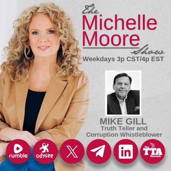 SheShedTruther's tweet photo. Mike Gill (@MikeGil21446788) on ‘The Michelle Moore Show’ on tomorrow.
#MikeGill #stateofcorruption https://t.co/sVHR1xgKMz