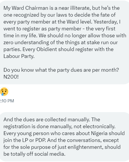 DavidHundeyin's tweet photo. Join a political party.

Now is when you do it. Now. Do it now.

We have 2 and a half years to build the things that will remove eleribus from power and give us our goddamn country back.

Democracy isn't just about voting. This is part of your duty.

Join a political party now. https://t.co/y6XwZdv9aO