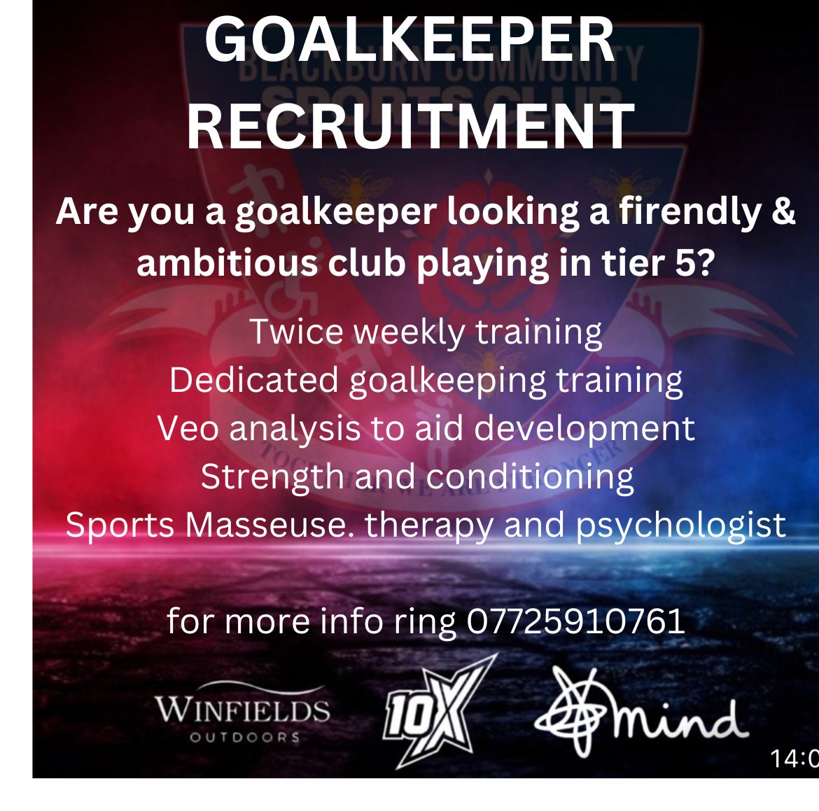 We are looking for a goalkeeper for our women's first team. If you are interested in joining a friendly club with great coaching and facilities then please get in touch