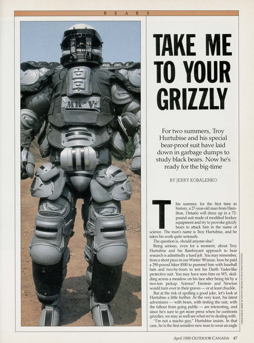 gopher_marc's tweet photo. @Morbidful Best part is after Troy Hurtubise built the “bear suits,” he could never find a bear or entice a bear into attacking him… so they are actually untested on bears. https://t.co/fyxlDWlUck