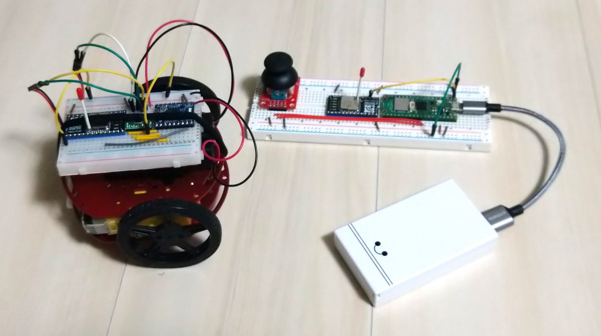 warumizu's tweet image. picorubyでラジコン作る本を見て作ってみたらできた
#picoruby #技術書典