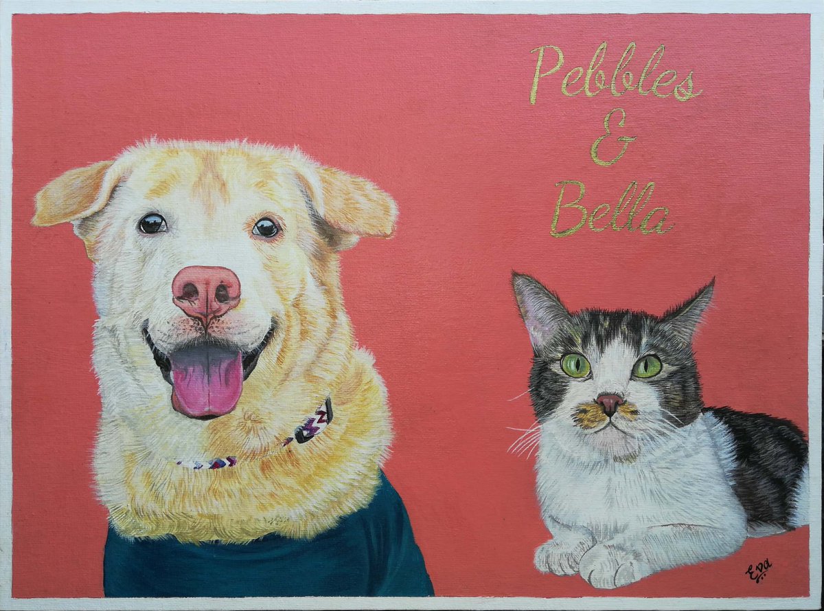 A portrait of Pebbles and Bella that I completed during Spring 2024! Very proud of this one, honestly ❤️

#petportraits