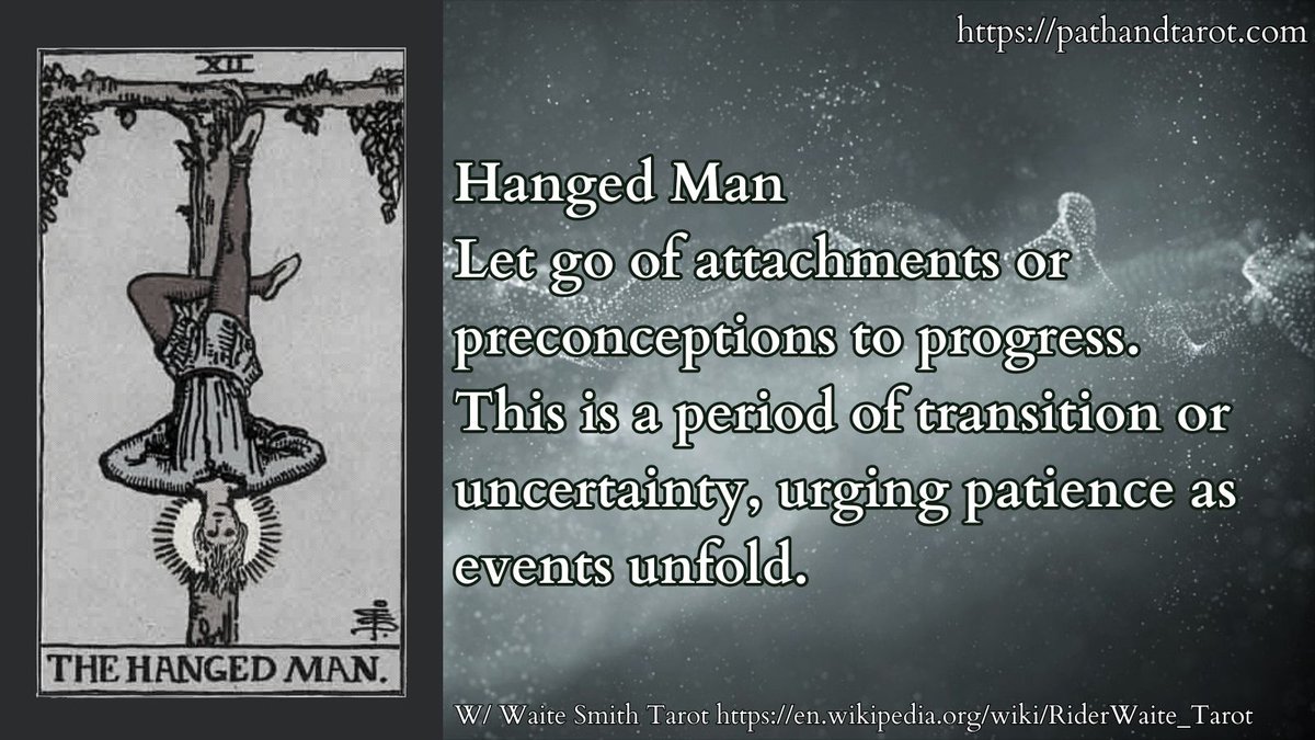 Let go of attachments or preconceptions to progress. This is a period of transition or uncertainty, urging patience as events unfold. #cartomancy #dailytarot #tarotreader #tarotcards #pathandtarot #waitesmith