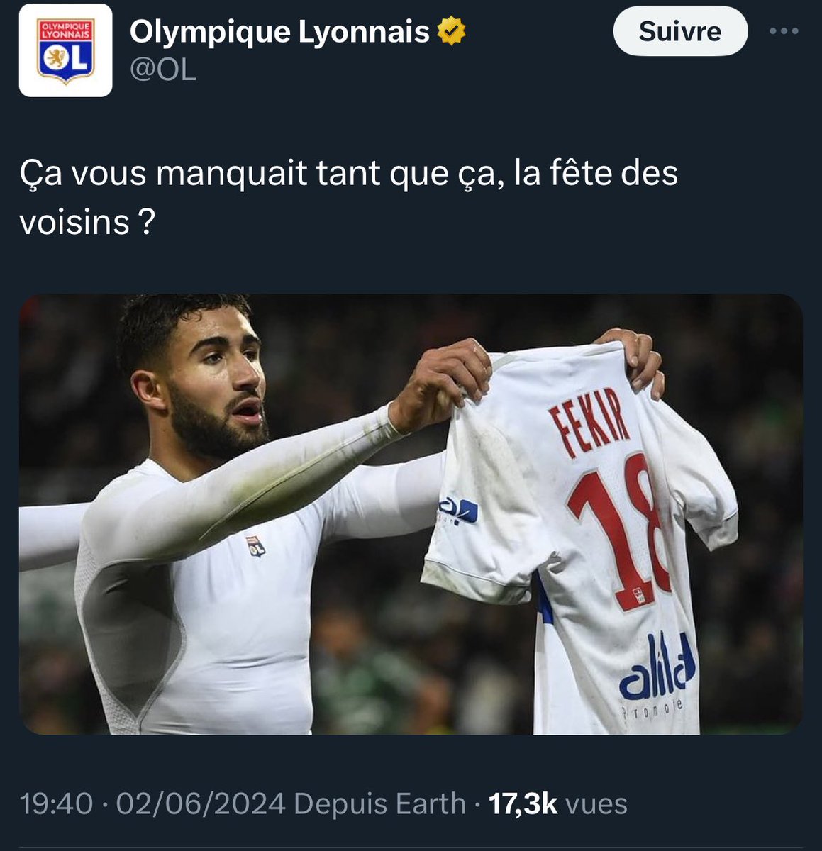 Le tweet de l’<a href="/OL/">Olympique Lyonnais</a> pour le retour de l’ASSE en Ligue 1 😭😭😭