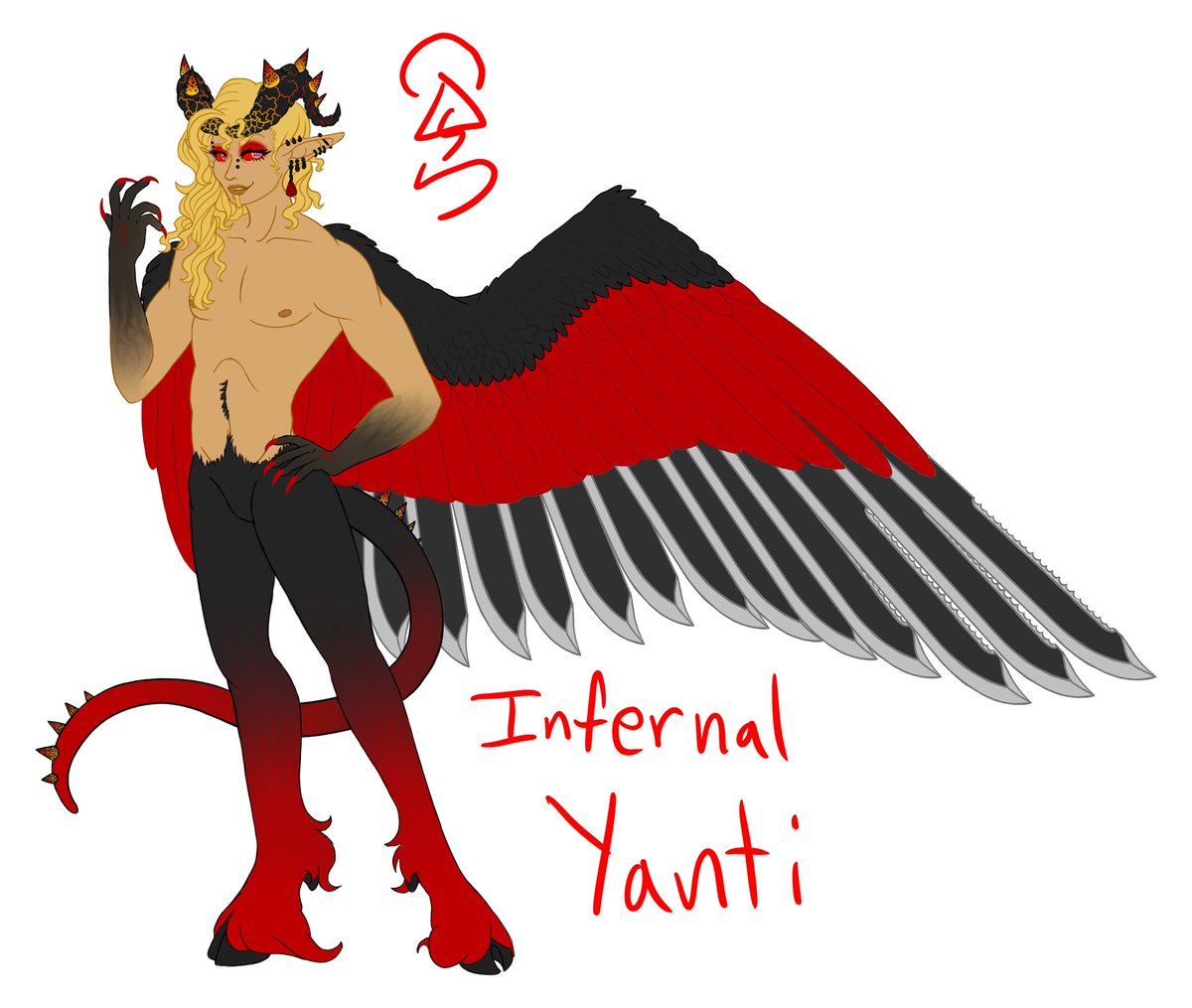 mommamaedae's tweet photo. Yanti is my forever DnD character and main rp character. This design was meant for a hazbin hotel RP. His primary and secondary flight feathers have been replaced by machetes that slide out when needed. He can also shift between the binary sexes at will. https://t.co/RExwvcLZXG