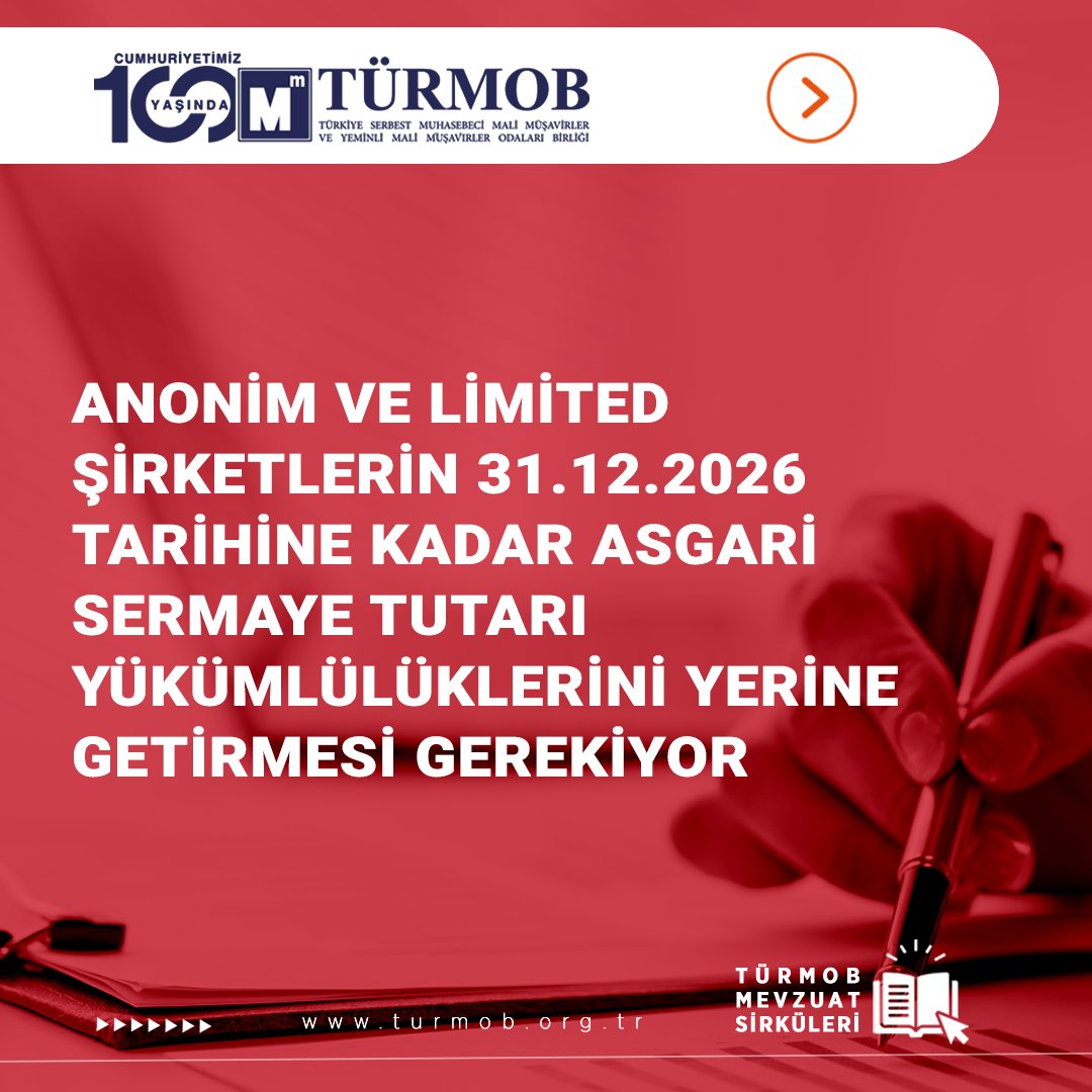 yahyaarikan's tweet photo. Anonim ve Limited Şirketlerin 31.12.2026 Tarihine Kadar Asgari Sermaye Tutarı Yükümlülüklerini Yerine Getirmesi Gerekiyor 🔗… https://t.co/zibzrBsSt7

#türmob https://t.co/qBZDkaFWhd