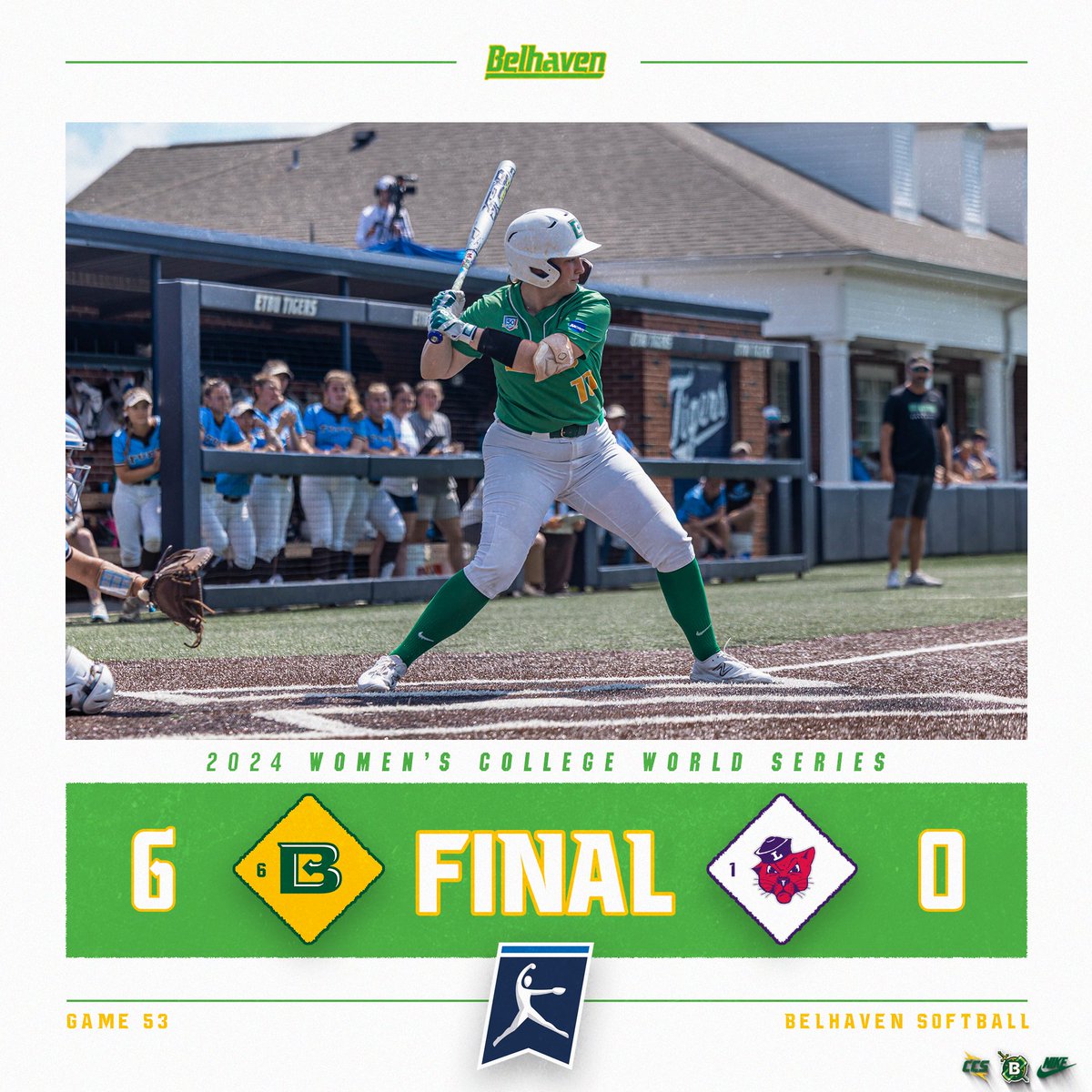 <a href="/BelhavenSB_/">Belhaven Softball</a> SB | FINAL | BEL 6, LIN 0

BLAZERS WIN

Belhaven shuts out Linfield to force a decisive game against the Wildcats later today with a spot in the National Championship series on the line

Game time is set for 4 PM CT

#GoGreen | #d3sb | <a href="/BelhavenSB_/">Belhaven Softball</a>