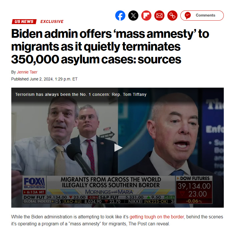 ianmiles's tweet photo. This is INSANE. While Trump was being tried in a politically weaponized kangaroo court case, the Biden administration quietly terminated 350,000 asylum cases, effectively granting them mass amnesty. https://t.co/QhPEJ0e6we