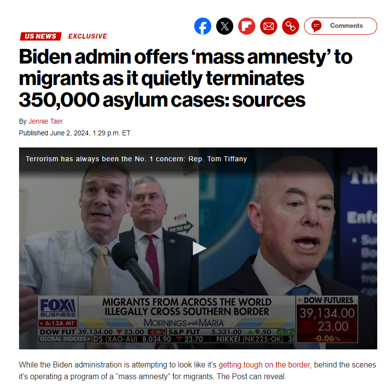 This is INSANE. While Trump was being tried in a politically weaponized kangaroo court case, the Biden administration quietly terminated 350,000 asylum cases, effectively granting them mass amnesty.