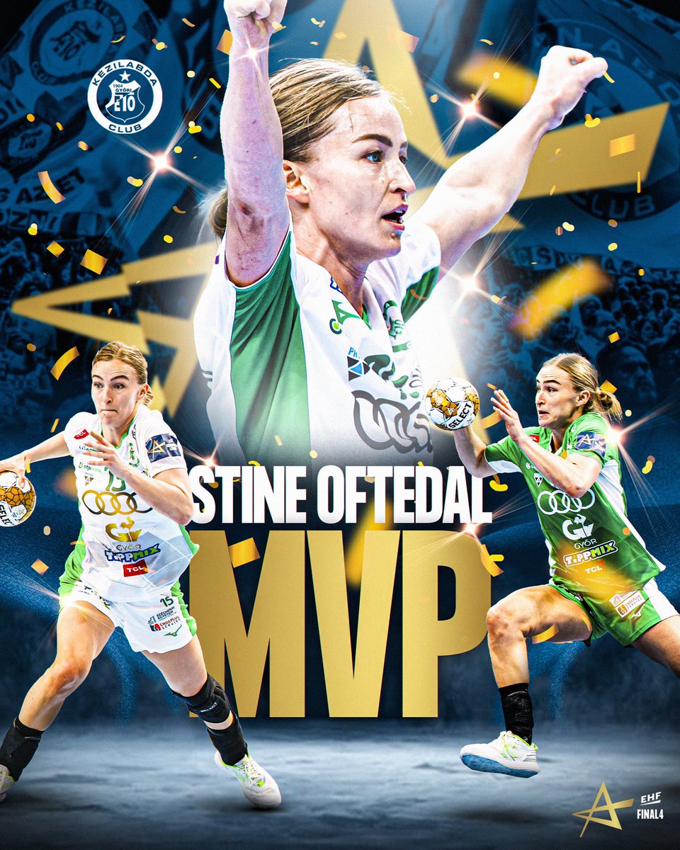ehfcl's tweet photo. 𝗦𝘁𝗶𝗻𝗲 “𝗤𝘂𝗲𝗲𝗻” 𝗢𝗳𝘁𝗲𝗱𝗮𝗹 ✨is the 𝗠𝗩𝗣 𝗼𝗳 𝘁𝗵𝗲 𝗘𝗛𝗙 𝗙𝗜𝗡𝗔𝗟𝟰! 🧤 

What a performance by Győri Audi ETO KC’s 🇭🇺 star! 🌟👏

#ehffinal4 #ehfcl #CLW https://t.co/fHiNStiwQF