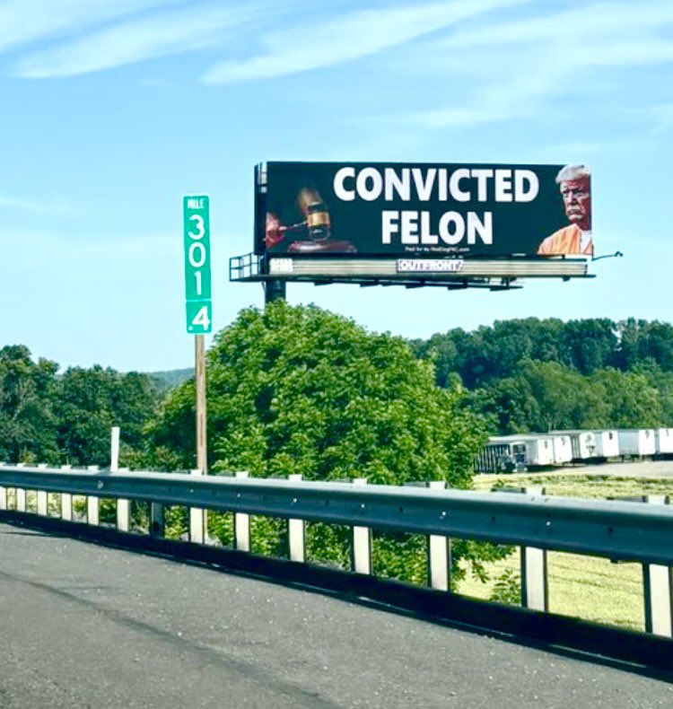 TrueFactsStated's tweet photo. Oops. Someone sent in a cool new photo in of our Convicted Felon billboard and now I lost track of who sent it. But thank you! https://t.co/tLqBQPT6ep https://t.co/9m0Lh9qBMg