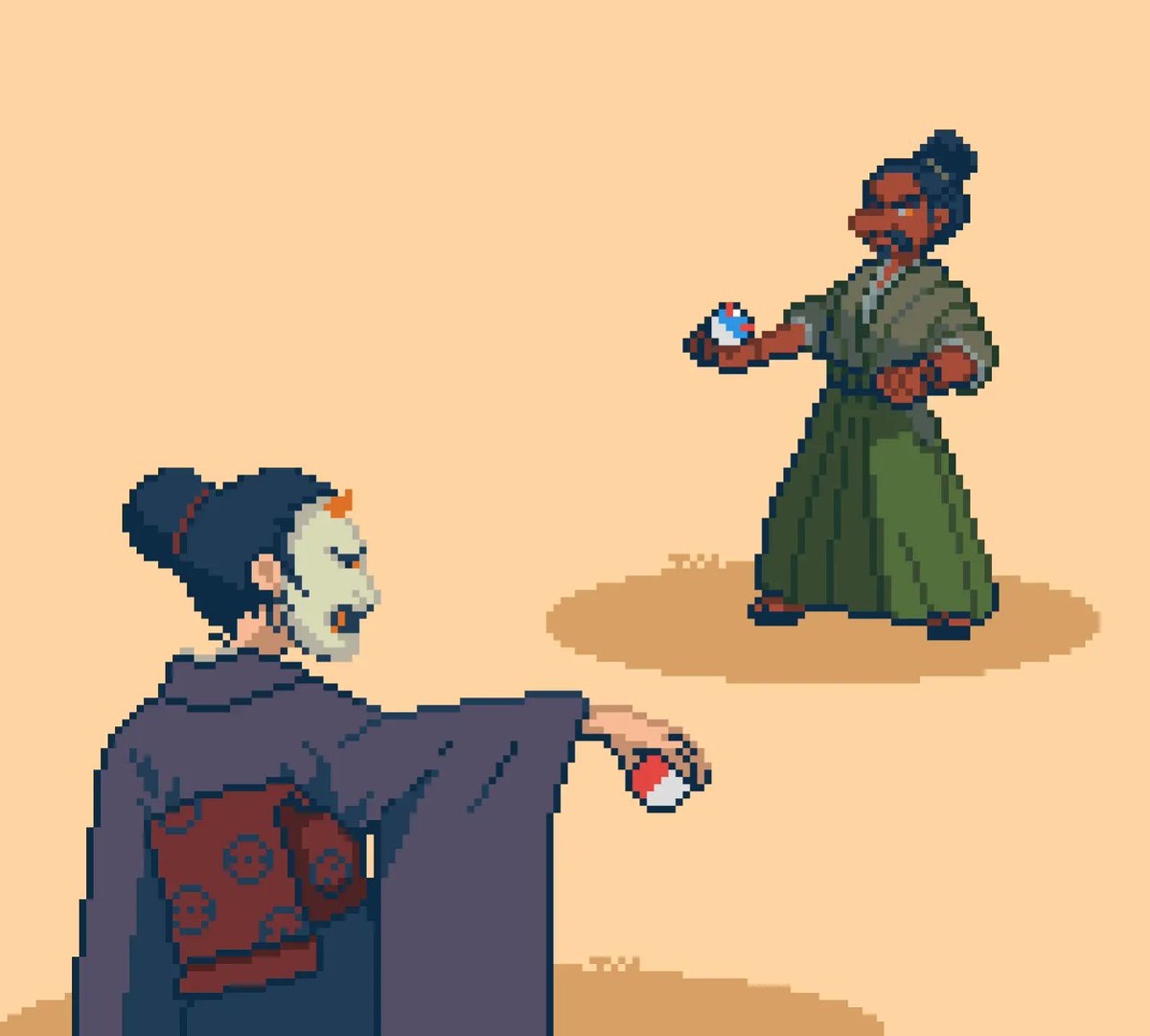 TenguPixel's tweet photo. "Jealousy isn't a good look on me, but beating Tengu in a Pokémon battle will be! Time to show him who's boss!" #PokemonShowdown #pixelart #aseprite #pokemon #fanart #oc #tengu #hannya #tengupixel https://t.co/4WlKGYaKFJ