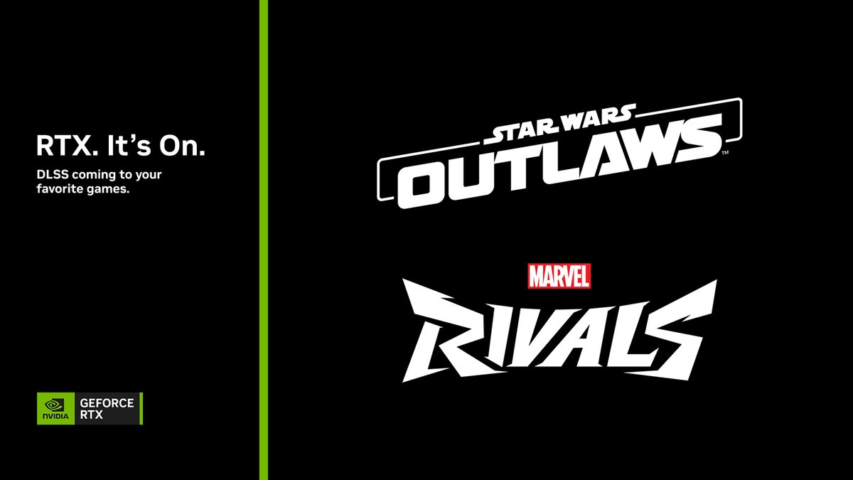 NVIDIAGeForce's tweet photo. NVIDIA DLSS is coming to more of your favorite games! Check out the latest news for:

🟢 Star Wars™ Outlaws + DLSS 3.5
🟢 Marvel Rivals + DLSS 3

Learn More → https://t.co/tjjuxhk9RJ https://t.co/HLEvcXOaVG