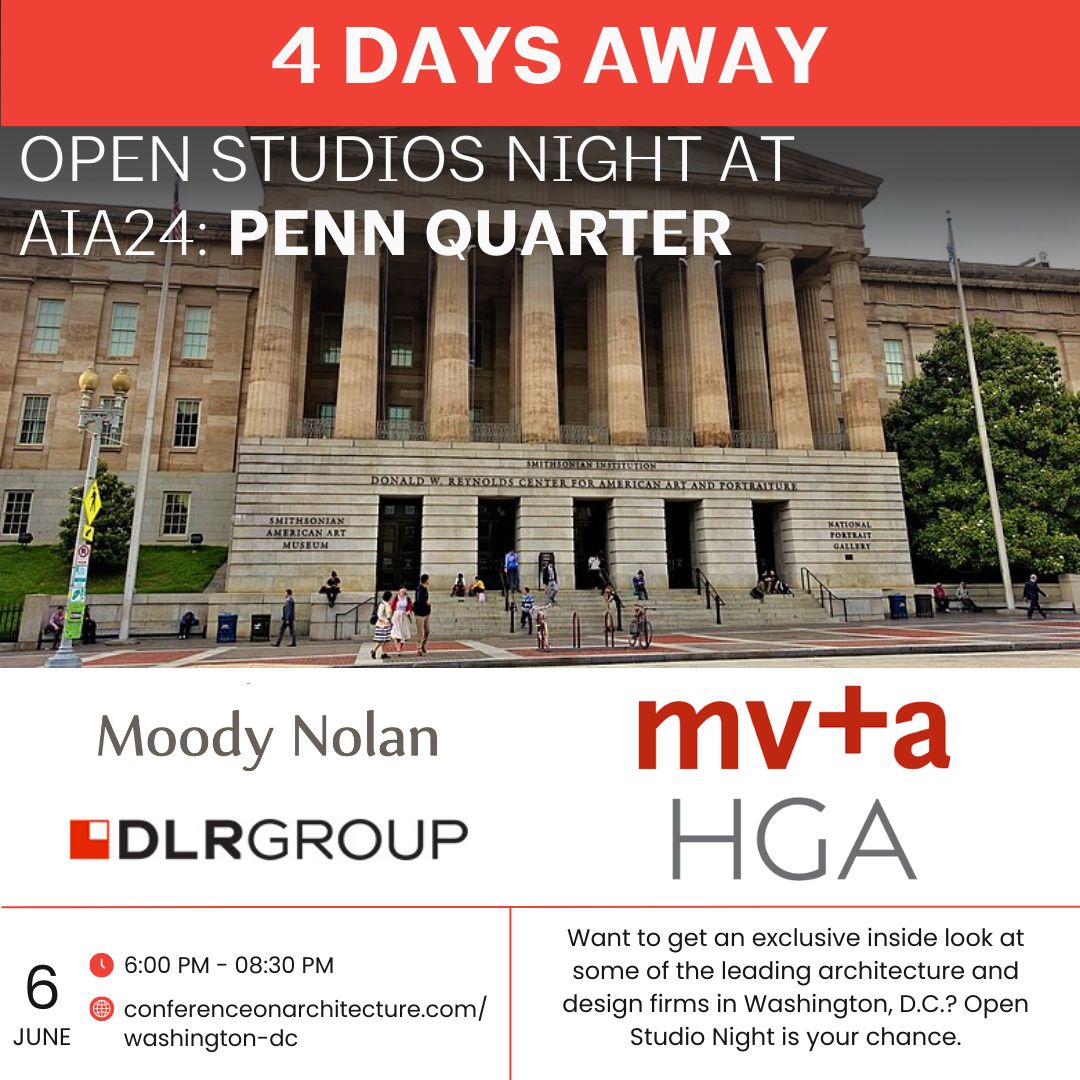 Open Studio Night at AIA24 is just FOUR DAYS away - this is your chance to get an exclusive inside look at some of the leading architecture and design firms in Washington, D.C.!

Add Open Studio Night to your #AIA24 registration and learn more here: buff.ly/4bCw2dx