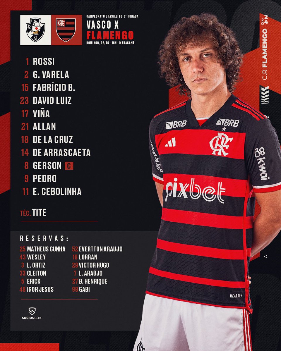MENGÃO ESCALADO PARA ENFRENTAR O VASCO PELO BRASILEIRÃO! VAMOS, FLAMENGOOOOOOO! ❤️🖤🔥
