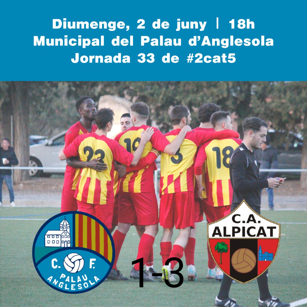 👎⚽ CF Palau d'Anglesola 1-3 <a href="/FutbolAlpicat/">Futbol Alpicat</a>

📝 fcf.cat/acta/2324/futb…

#SomElPalau 💪🏻 #futbolcat #2cat5 #PalauAlpicat