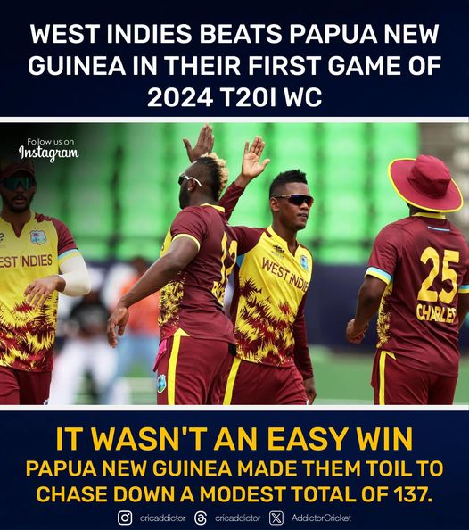 AddictorCricket's tweet photo. West Indies defeated Papua New Guinea

#PNGvsWI #T20 #CRICKET #ICC https://t.co/tlL4C9ODwN