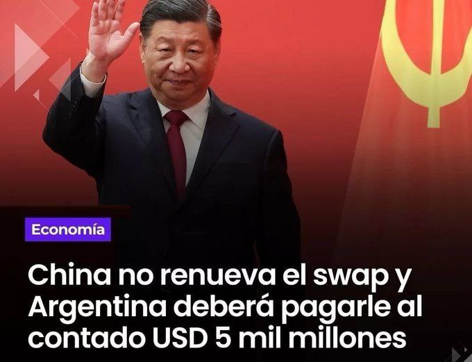 China no renueva el swap. Argentina deberá pagar al contado $4.800 millones.

Argentina deberá pagar al Banco Central de China este mes de junio $2.900 millones y en Julio, $1.900 millones.
Los chinos dejan sus inversiones en Argentina y se llevan a Brasil todos sus programas