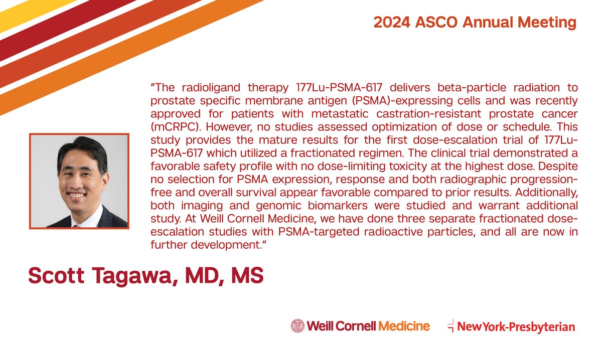 WCM GU Cancer (@wcmgucancer) on Twitter photo .<a href="/DrScottTagawa/">Scott Tagawa</a> shared #ClinicalTrial results at #ASCO24 evaluating fractionated doses of the radioligand therapy 177Lu-PSMA-617 for metastatic castration-resistant #ProstateCancer: bit.ly/3VmbbG2 .<a href="/DrScottTagawa/">Scott Tagawa</a> shared #ClinicalTrial results at #ASCO24 evaluating fractionated doses of the radioligand therapy 177Lu-PSMA-617 for metastatic castration-resistant #ProstateCancer: bit.ly/3VmbbG2