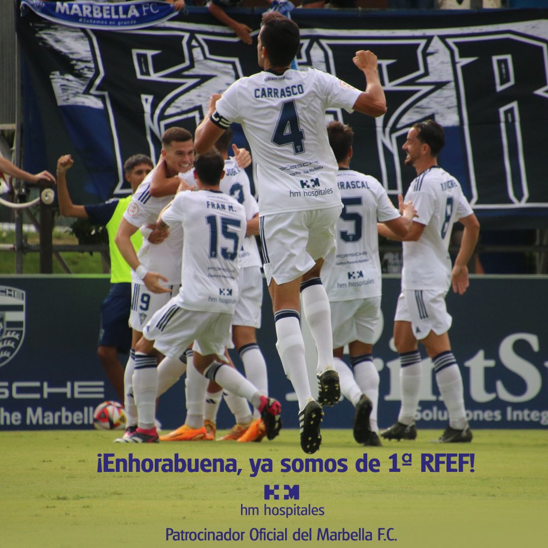 hmmalaga_'s tweet photo. ⚽️ En @HMHOSPITALES nos sentimos muy orgullosos de la última victoria alcanzada por el @marbella_fc, que asciende a Primera RFEF.

¡Enhorabuena equipo! https://t.co/jtYsLqA6vW
