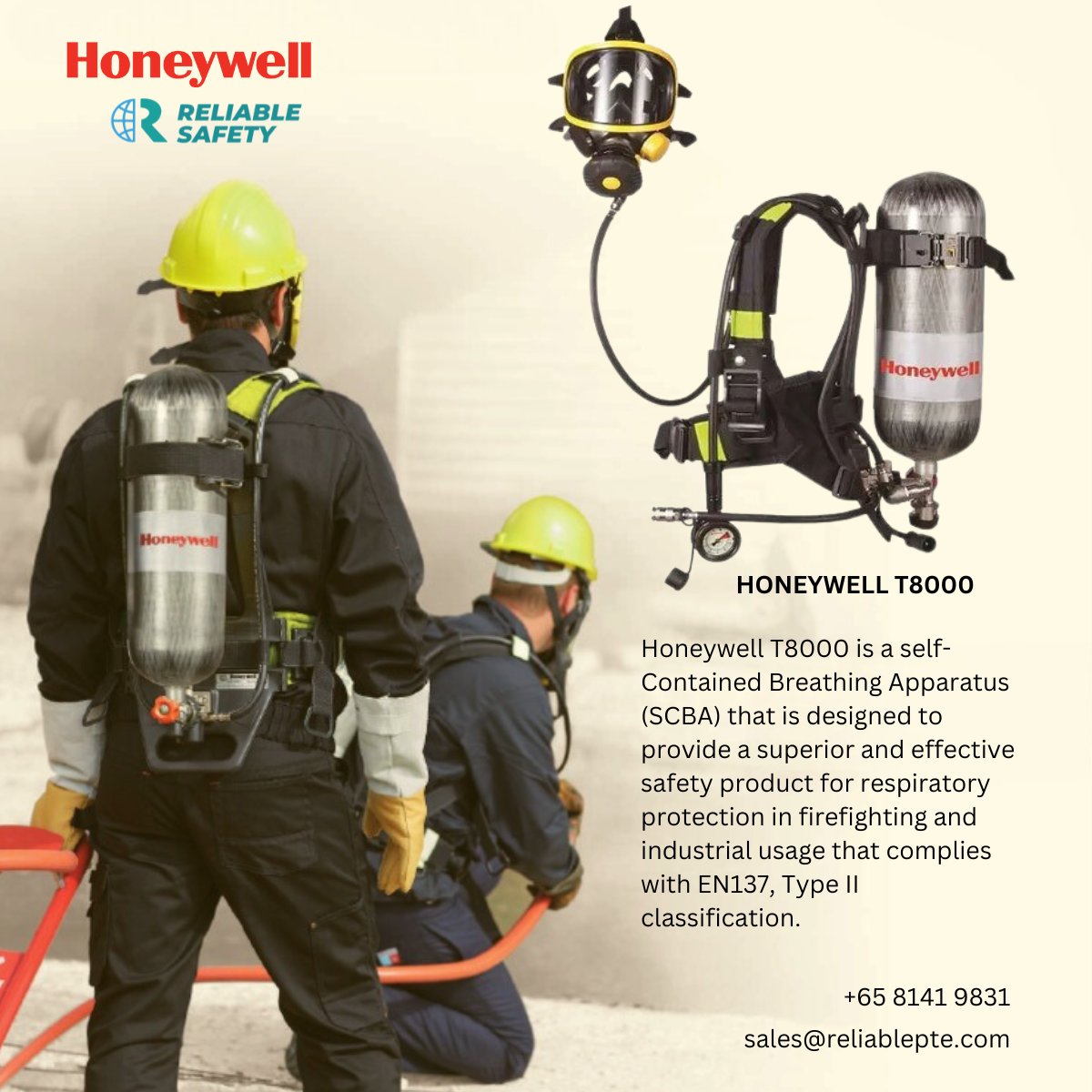 reliablepte's tweet photo. #Honeywell T8000 is a self-Contained Breathing Apparatus (SCBA) that is designed to provide a superior and effective safety product for respiratory protection in #firefighting and #industrial usage that complies with EN137, Type II classification. https://t.co/Gyt6Yvqq8v