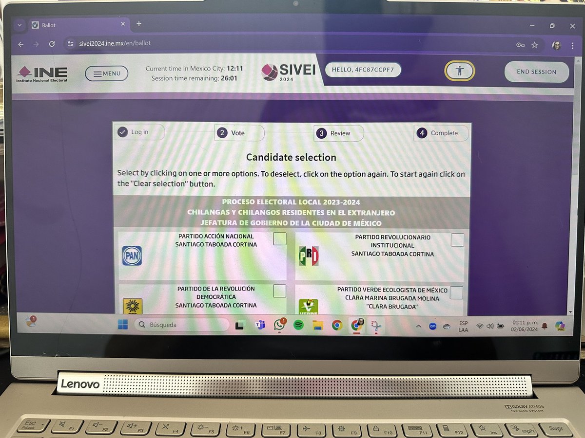 Hoy ejercí mi #derechoalvoto desde el extranjero, realicé los procedimientos desde la <a href="/EmbaMexPan/">Embajada de México en Panamá</a> ante el <a href="/INEMexico/">@INEMexico</a>, me siento feliz porque pude hacer todo sin problema, yo decidí realizar la votación de manera electrónica y fue muy sencillo #EleccionesMéxico2024 #PorAmorAMéxico