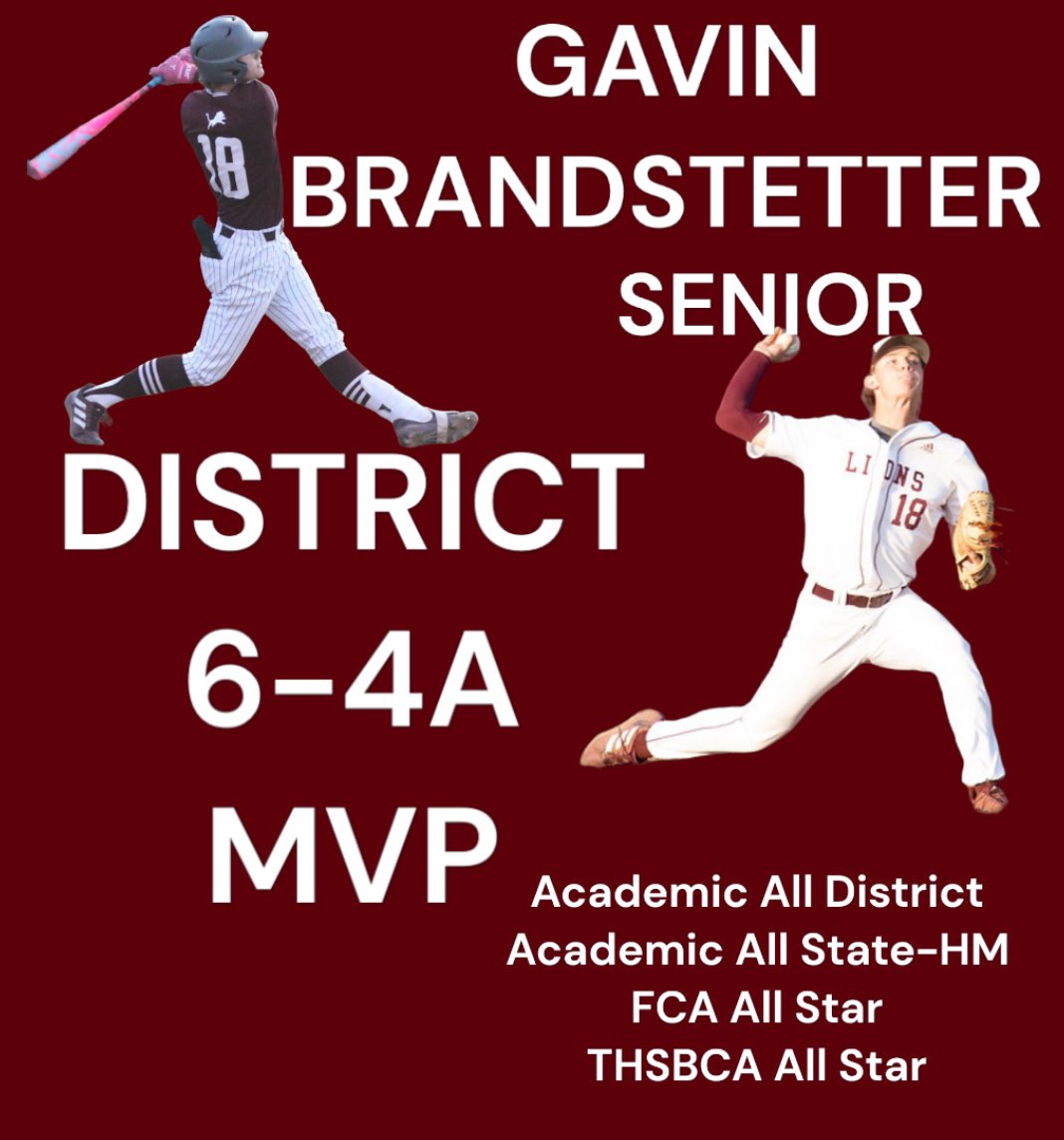 Brownwood Lions Baseball (@bhslionsbsball) on Twitter photo Congrats to <a href="/gbrandstetter24/">Gavin Brandstetter</a> 2 time District MVP!
<a href="/CoachSandford/">Coach Sandford ⚾️</a> @ThrillHill_2 <a href="/CoachPhillips55/">Coach Phillips</a> <a href="/TxHS_Baseball/">THSB</a> <a href="/THSBCA/">THSBCA</a> <a href="/BigCountrySport/">Evan Ren</a> Congrats to <a href="/gbrandstetter24/">Gavin Brandstetter</a> 2 time District MVP!
<a href="/CoachSandford/">Coach Sandford ⚾️</a> @ThrillHill_2 <a href="/CoachPhillips55/">Coach Phillips</a> <a href="/TxHS_Baseball/">THSB</a> <a href="/THSBCA/">THSBCA</a> <a href="/BigCountrySport/">Evan Ren</a>