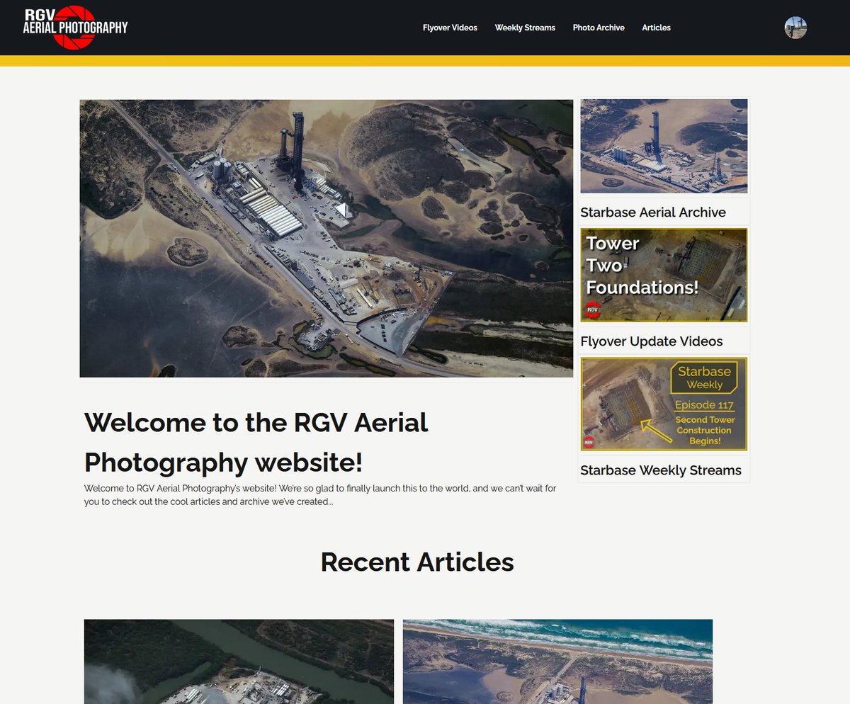 RGVaerialphotos's tweet photo. RGV is proud to announce the launch of our brand new website!!! 

Our production team will be releasing monthly recap and analysis articles about Starbase.

Additionally, we’re pleased to present the fully PUBLIC Starbase Aerial Archive, filled with specially selected photos dating back to 2018 - and more to come! Thanks to @emlynspace for creating it.  

Bookmark the page now: https://t.co/pKwUbYylp9 More info in the comments below!