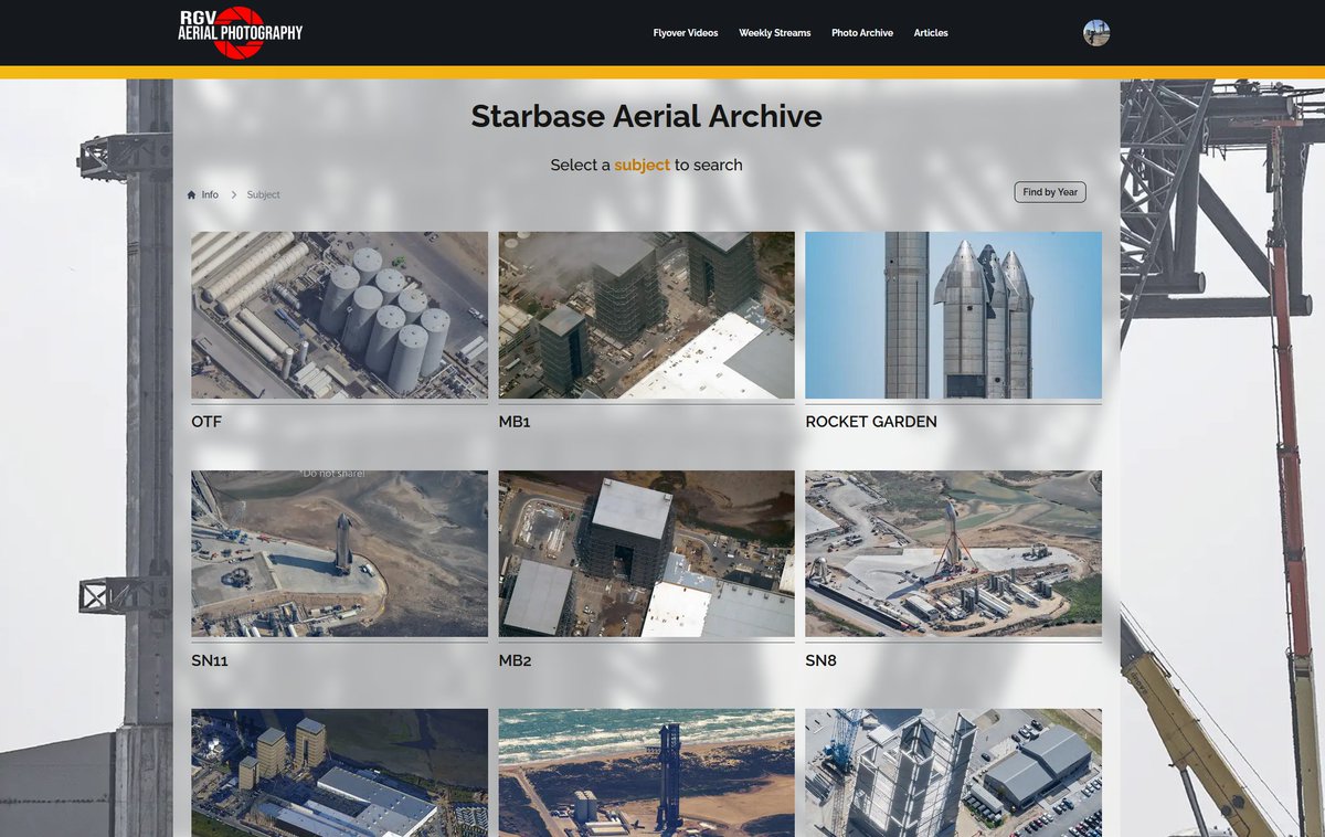 RGVaerialphotos's tweet photo. RGV is proud to announce the launch of our brand new website!!! 

Our production team will be releasing monthly recap and analysis articles about Starbase.

Additionally, we’re pleased to present the fully PUBLIC Starbase Aerial Archive, filled with specially selected photos dating back to 2018 - and more to come! Thanks to @emlynspace for creating it.  

Bookmark the page now: https://t.co/pKwUbYylp9 More info in the comments below!
