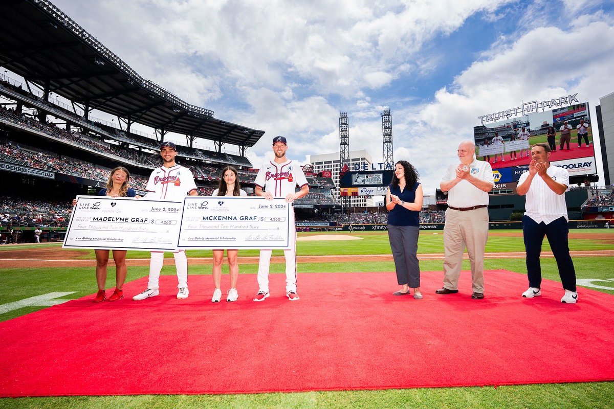 As a finalist, Matt was able to award scholarships to Madelyne and McKenna Graf, twin sisters from Holly Springs, NC, who lost their father, Eric, to ALS earlier this year. The scholarship amount provided by <a href="/LiveLikeLou4/">Live Like Lou</a> was also matched by the Atlanta Braves Foundation, Matt,