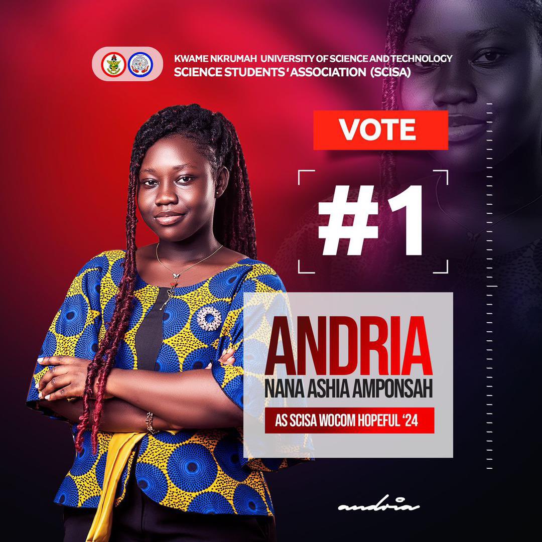 afsts_knust's tweet photo. AFSTS- KNUST endorses ANDRIA NANA ASHIA  for SCISA Women’s Commissioner

We are winning this!✨🎉
#SCISADecides | #AFSTStothewiase https://t.co/Fsde2uGAN5