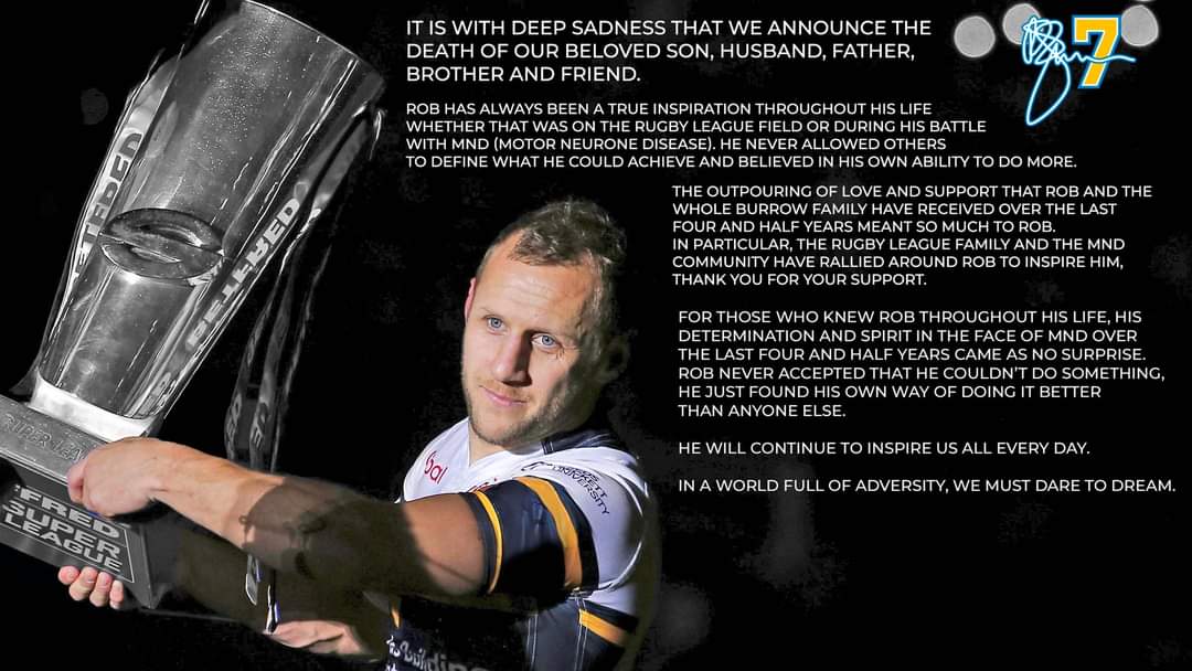 WildcatsARLFC's tweet photo. Everyone at Accrington Wildcats is deeply saddened to hear of the passing of Rob Burrow CBE.

This is a huge loss and upset to the Rugby League family ❤️💙 

Our thoughts are with his family, friends and all at @leedsrhinos💛💙

#TrueLegend https://t.co/weQoriZePf