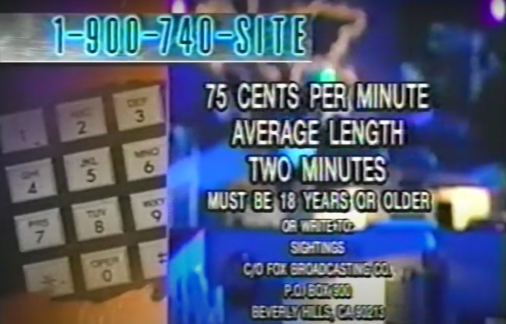 reenactedpod's tweet photo. One difference between Unsolved Mysteries and Sightings. UM was toll free and you can still submit information on a case to this day. Sightings was 75 cents a minute and their number is probably a sexline now. https://t.co/LsFcpROPtm