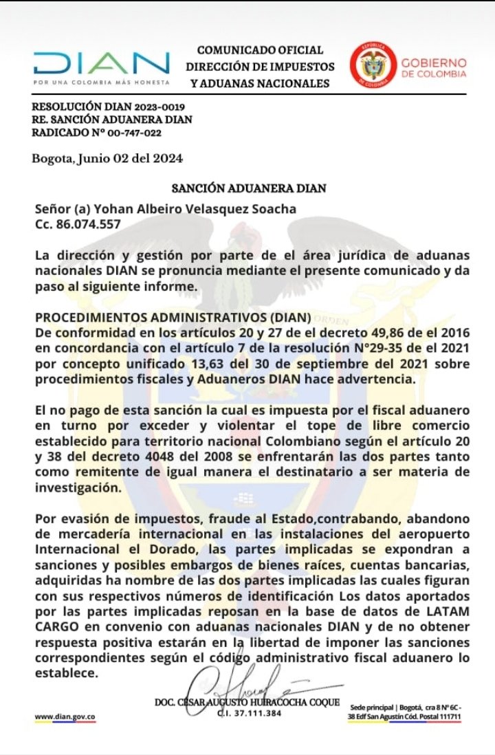 YohanEnSumapaz's tweet photo. @DIANColombia @luiscrh el día de ayer un amigo se contacta conmigo vía mesenger de Facebook pidiéndome le colabore en recibir encomienda desde España para que le guarde mientras el llega, y hoy me dicen supuestamente de LATAMAirlines que DIAN me coloco una sanción[Hilo]🆘by YAVS https://t.co/UzxzuB3fLO
