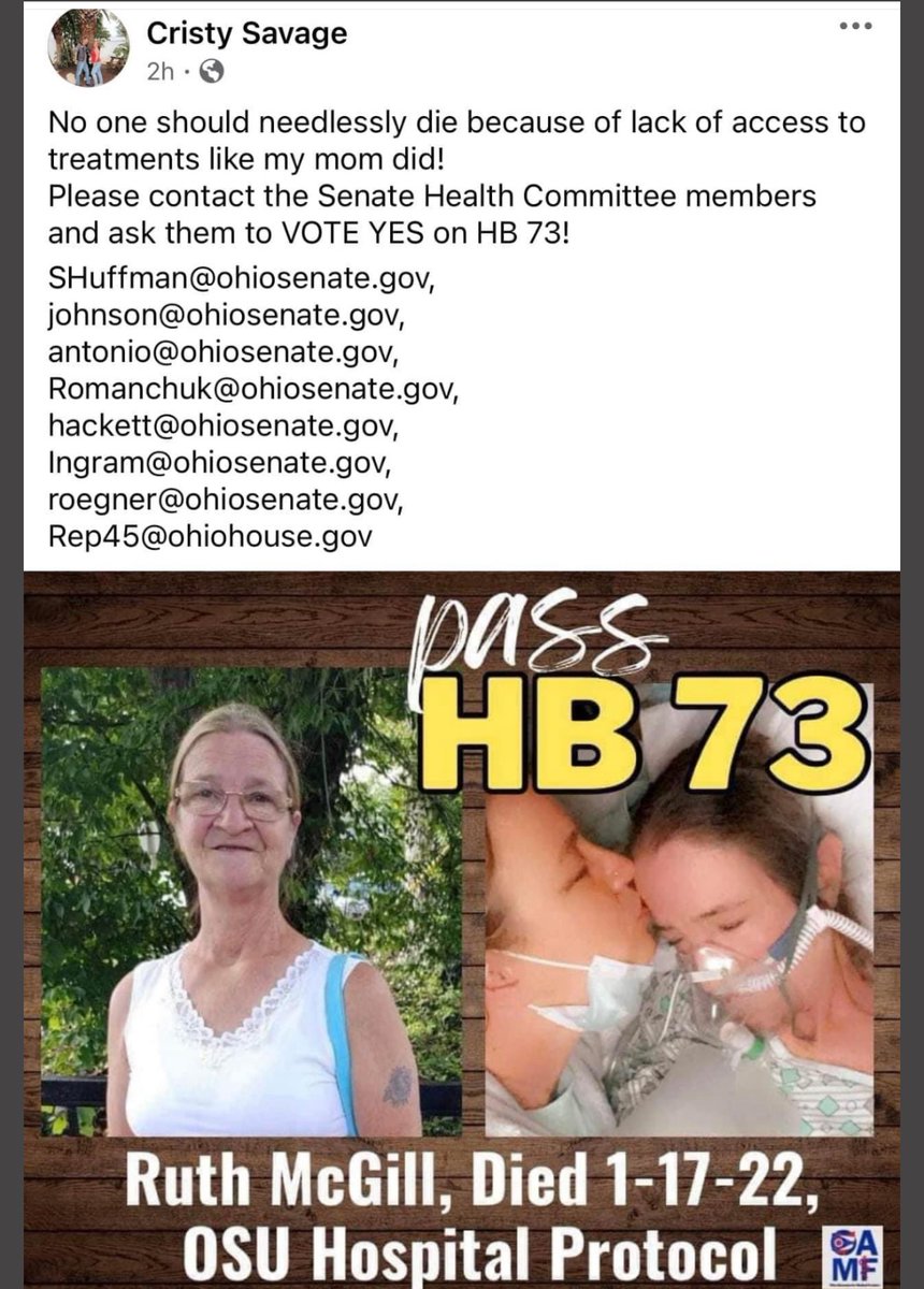OhioAMF's tweet photo. Ohioans unnecessarily DIED because OH hospitals and pharmacies REFUSED other treatment options.
Ask Chairman Steve Huffman to put PEOPLE BEFORE PROFITS and PROTECT the BORN
—PASS HB 73!
📭 SHuffman@ohiosenate.gov
☎️ (614) 466-6247
#PutPeopleBeforeProfits #HB73
@matthuffman1 @SteveHuffmanOH @ohiogop @AssembleXOhio @OhioRinoHunters @ClevelandRTL @daylife72 @ohiolife @RTL_CoalitionOH @OhioGunOwners @RenzTom @FrantzRantz @jenniferforrep @MikeLoychik @Scott_Wiggam @Lear4Liberty @JoshWilliamsOH @JRMajewski @JDVance1