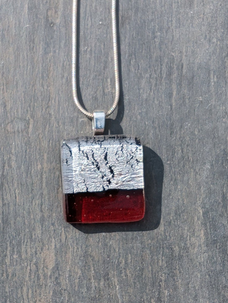 Beautiful red fused glass and sterling leaf necklace. Lovely contemporary small handcrafted pendant. #handmade #etsy #giftideas #shopindie. buff.ly/4bTbf5y