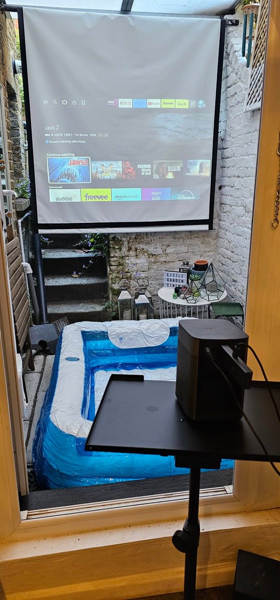 Impulse-bought this large inflatable bathtub/pool, for hot summer nights in my Little Garden Cinema. Yes, I know it looks like something dumped near the bins on a dodgy estate, next to a headless plastic unicorn, but it does the job, guys?! Built-in drinks holders too. Classy!