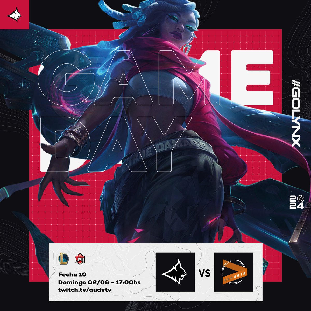 LynxGamingUY's tweet photo. #LeagueOfLegends | FECHA🔟

Hoy jugamos la última jornada de esta fase regular de #LPU @Santander_Uy 🇺🇾

¡Entra que esta lloviendo! 

🆚 @PDAesports 
🏆 @AUDVesports 
🕔 17:00hs 🇺🇾🇦🇷
📺 https://t.co/G18AKuJu2Y

#GoLYNX #GoLXG https://t.co/RuCLugL7su