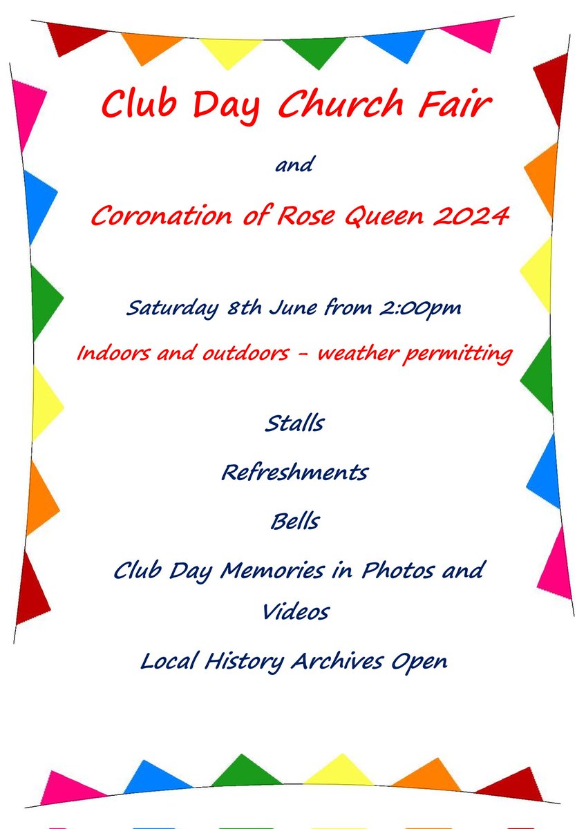 Join us for our Club Day Church Fair on Saturday afternoon at 2:00pm.
cc <a href="/StMichaelsCEP/">Kirkham St Michael's</a>